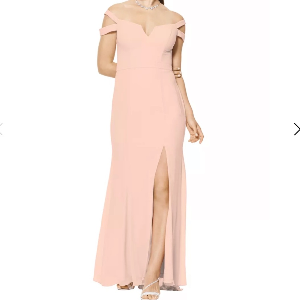 NWT | Bill Levkoff Petal Pink Chiffon Off The Shoulder A-line Dress/Style 7115